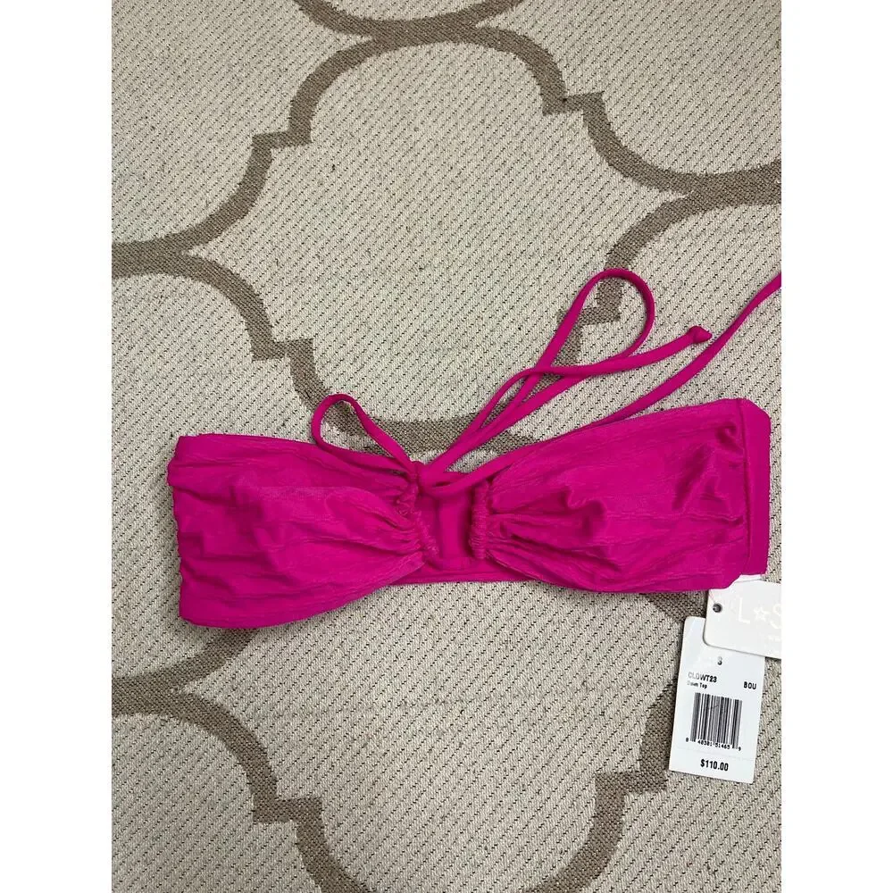 Lspace Dawn Bikini Bandeau Halter Swim Top, Bougainvillea, MSRP $110,size small